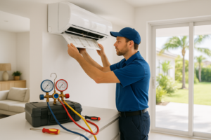 HVAC technician performing AC repair near me in Florida home
