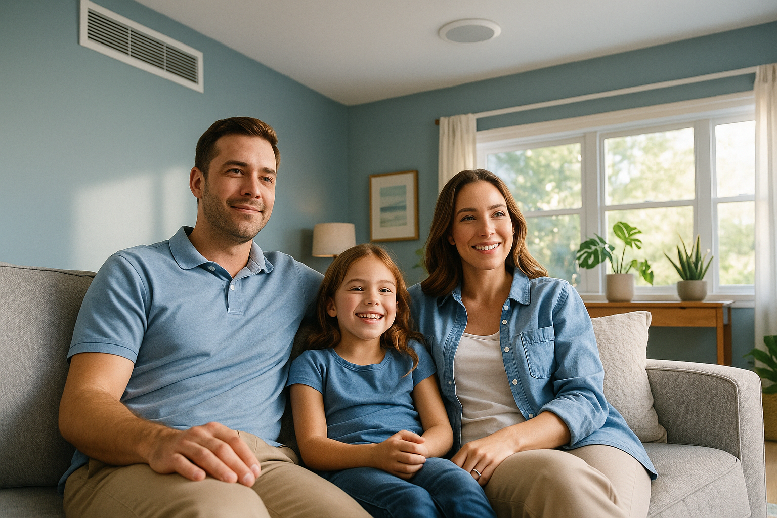 Family enjoying cool comfort in a Florida home with central air