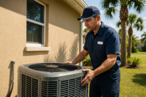 HVAC technician performing AC installation Port Charlotte at residential home